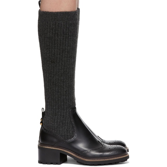 CHLOÉ Black & Grey Franne Sock Boots - Size EU 37 / US 7 - EUC - Picture 1 of 16